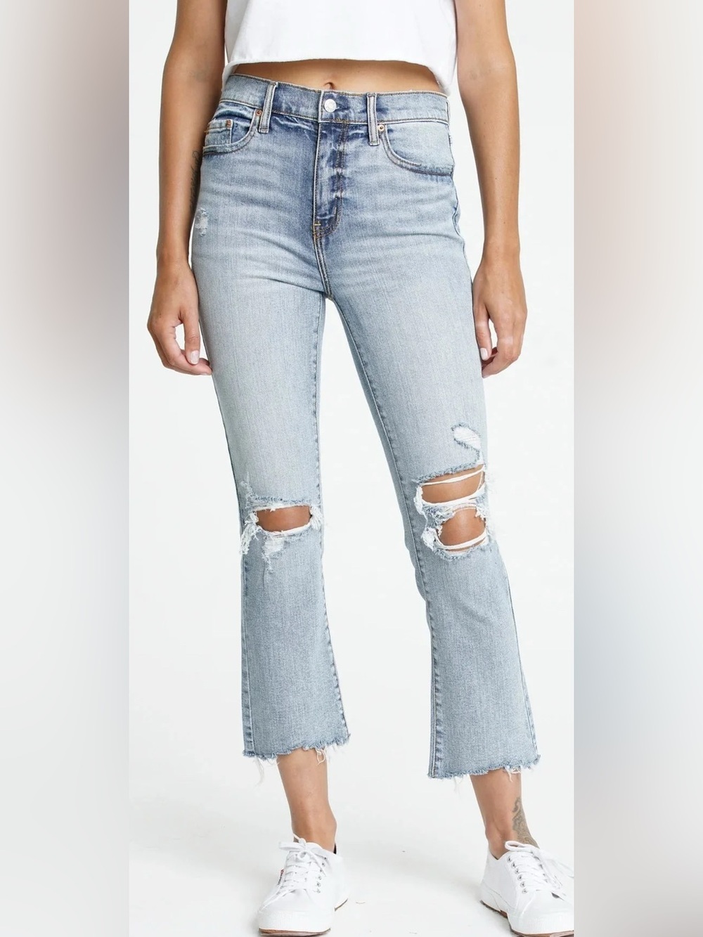 NEW Denim Daze High Rise Cropped Frayed Flare